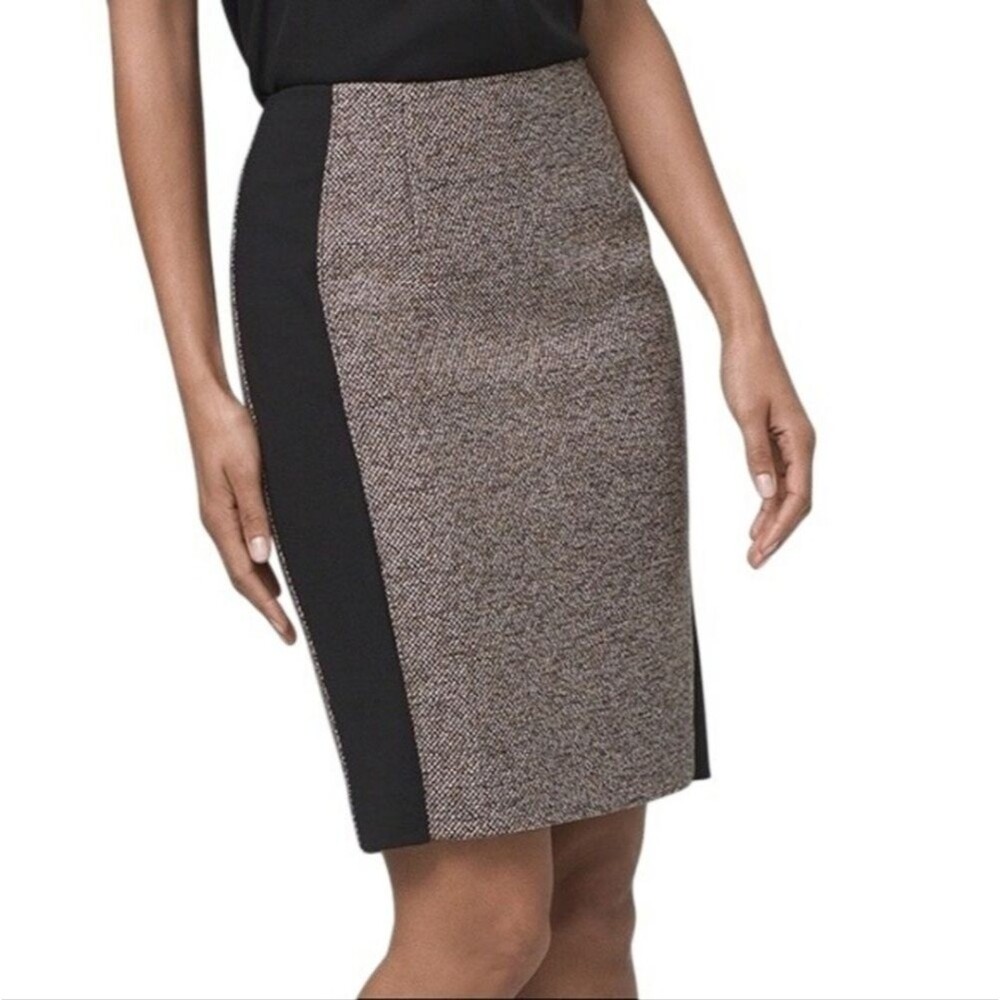 NWT WHBM Tweed Pencil Skirt Black White Gold Corpcore Professional Chic